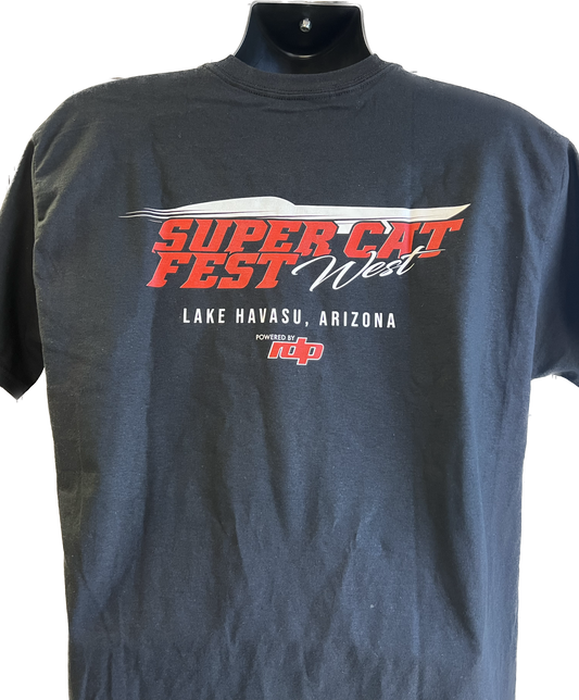 Super Cat Fest West Men's Black Boat Decal Tee
