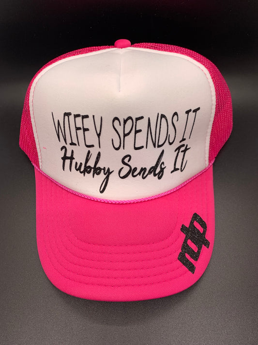Women's 'Wifey Spends It Hubby Sends It' Shimmer Snapback