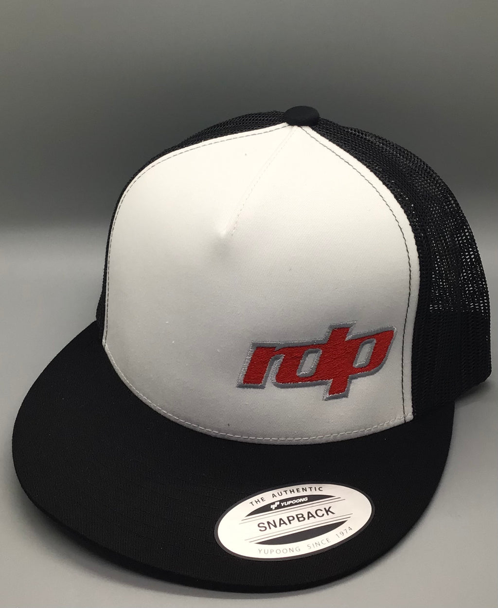 Authentic Snapback Flat Bill- White/Black Mesh