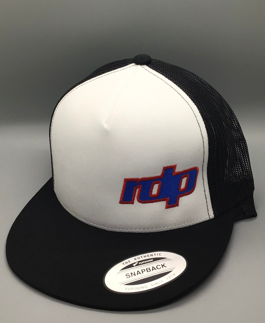Authentic Snapback Flat Bill- White/Black Mesh