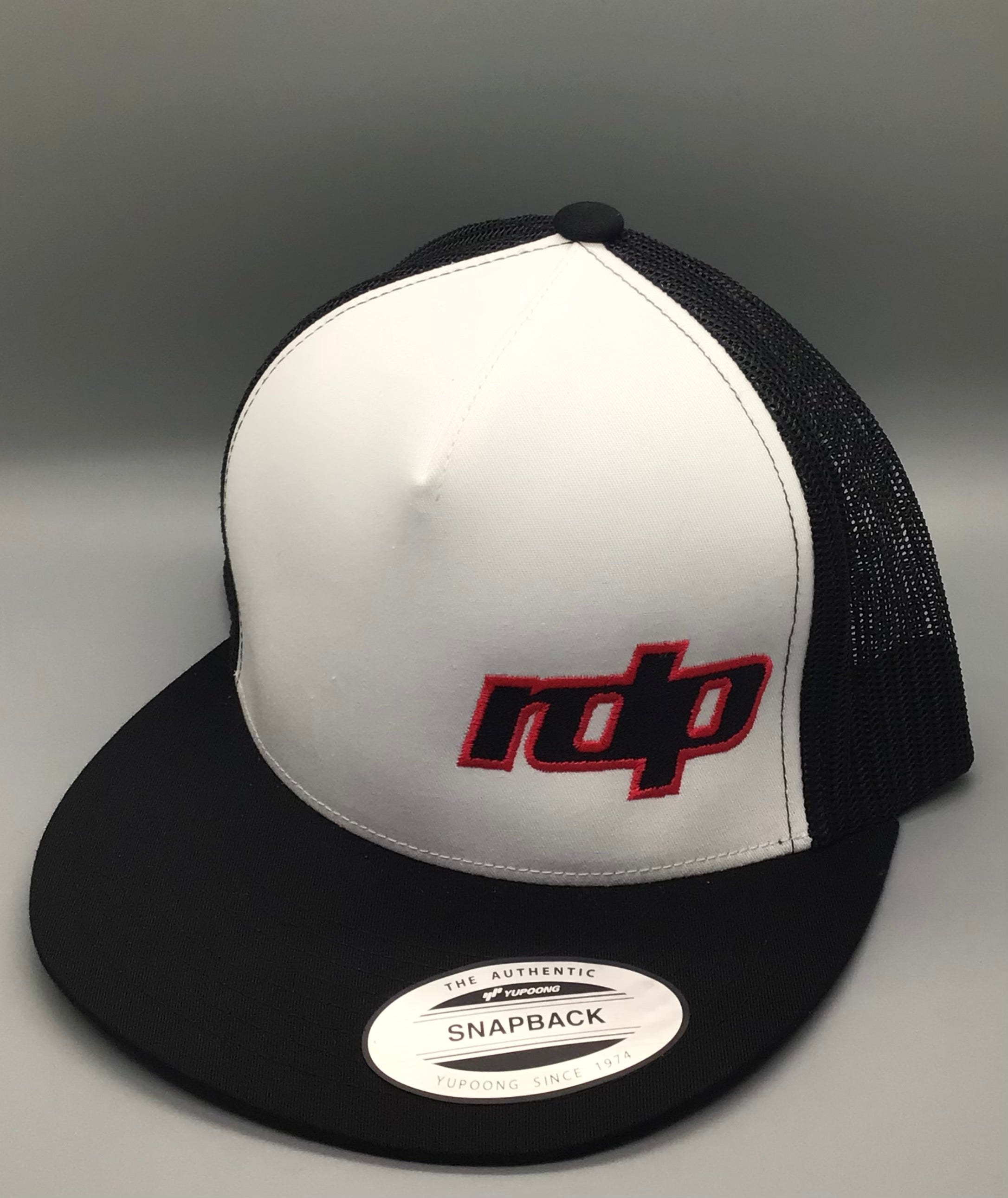 Authentic Snapback Flat Bill- White/Black Mesh