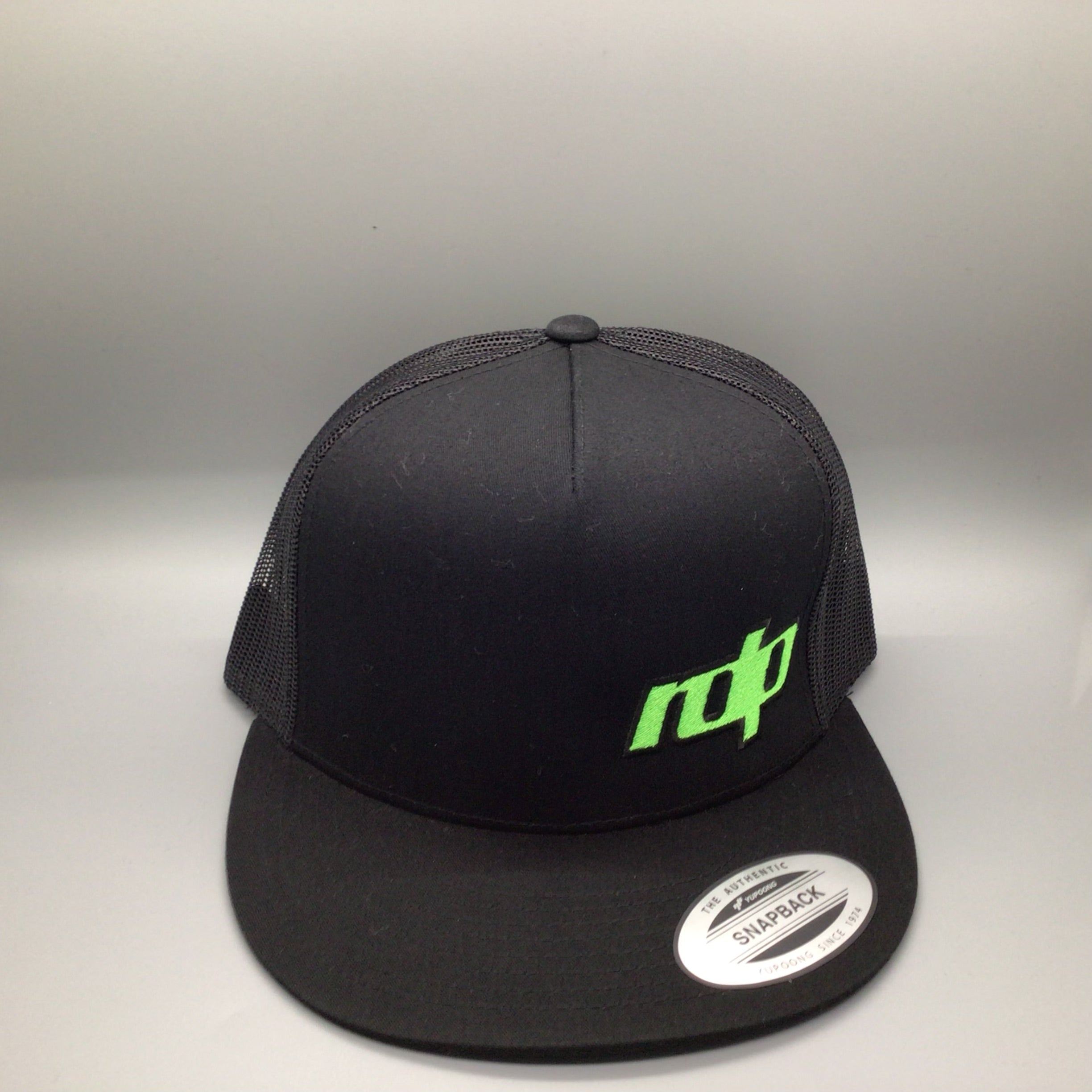 Authentic Snapback Flat Bill-Black/Black Mesh