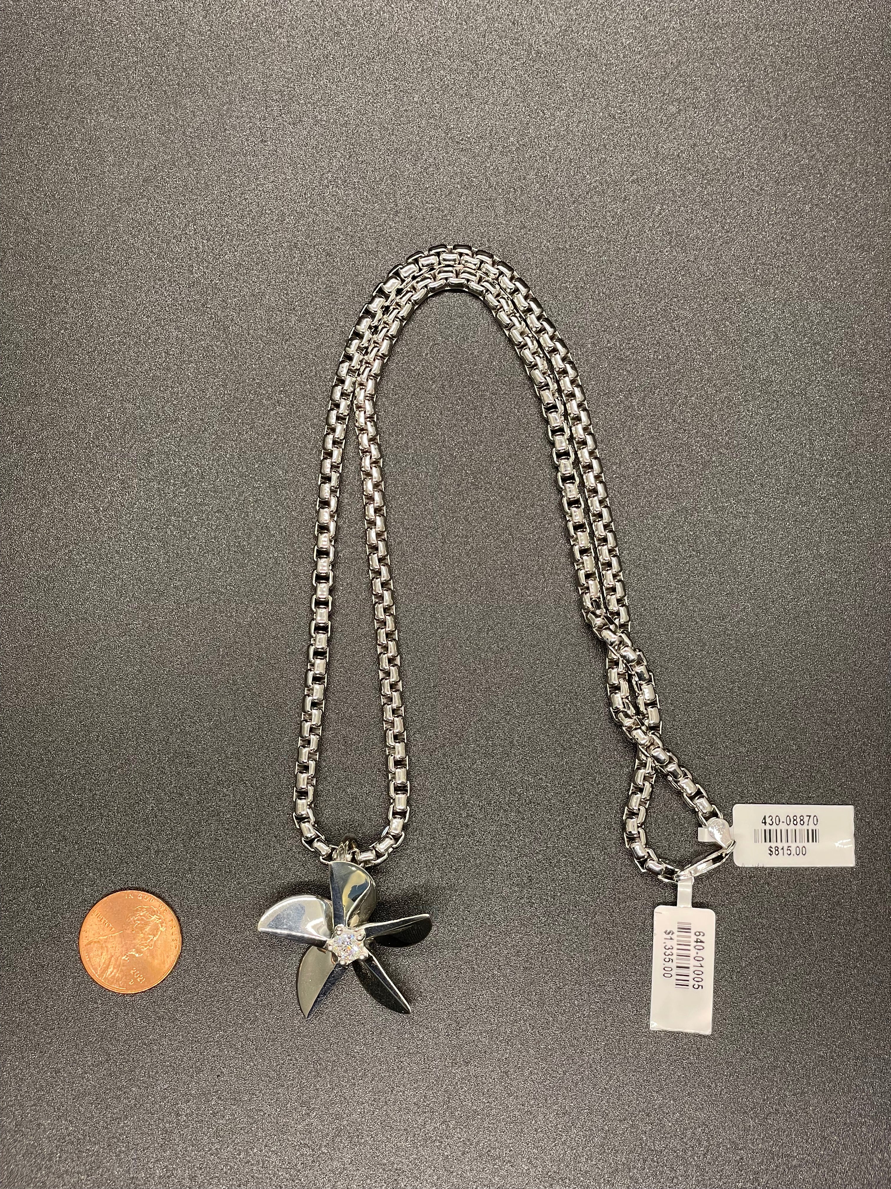 34MM Sterling SIlver w/Diamond Necklace