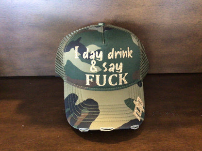 Womens "I Day Drink And Say F*ck" Snapback Shimmer Hat