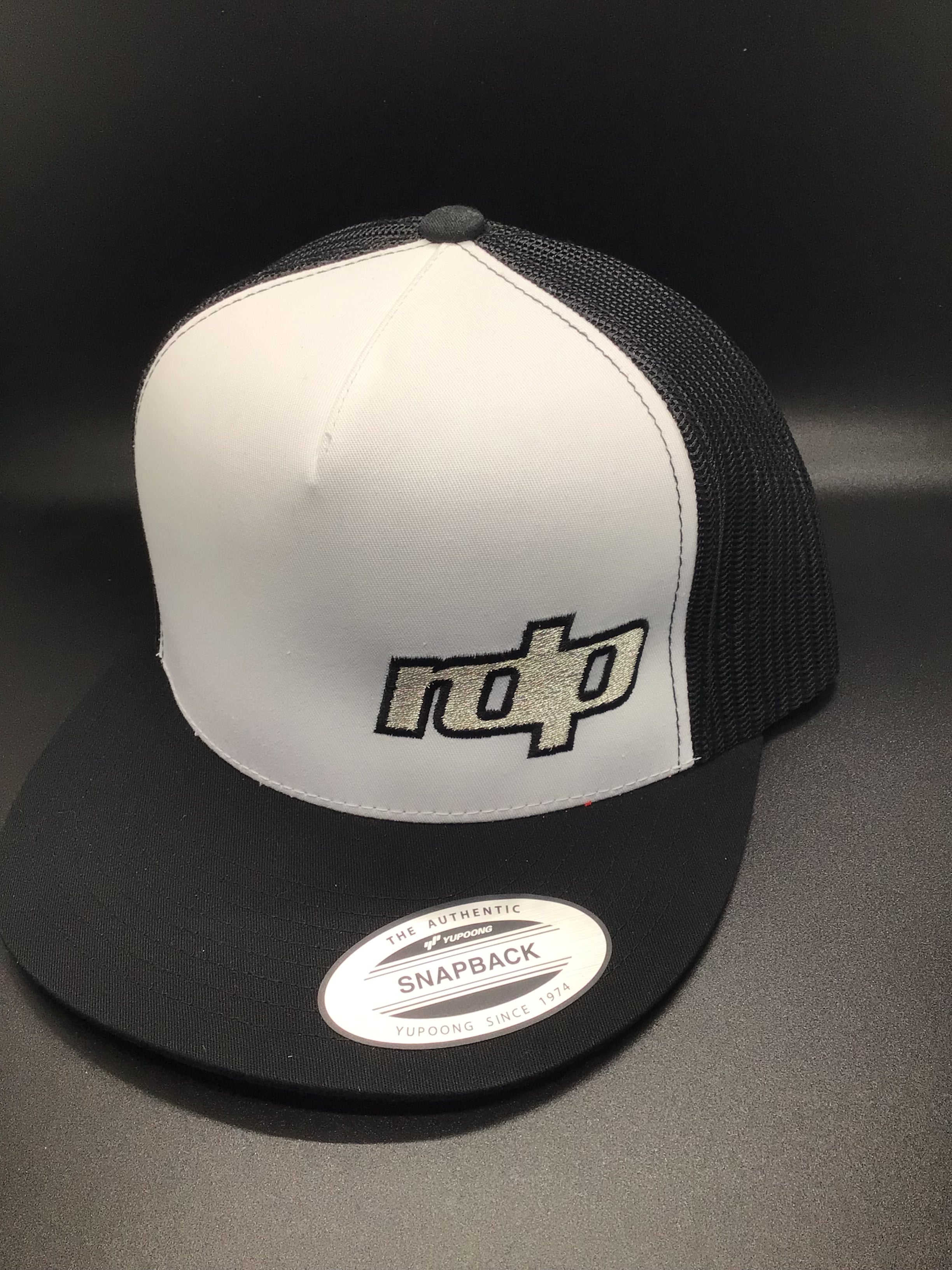 Authentic Snapback Flat Bill- White/Black Mesh